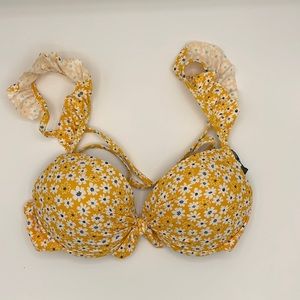 Floral daisy bikini top size Large NWT